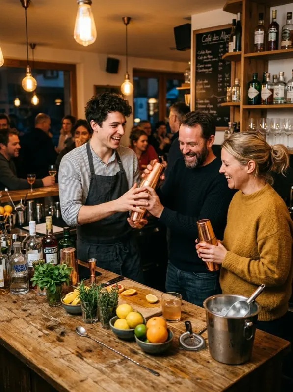 Atelier de mixologie derrière un vrai bar