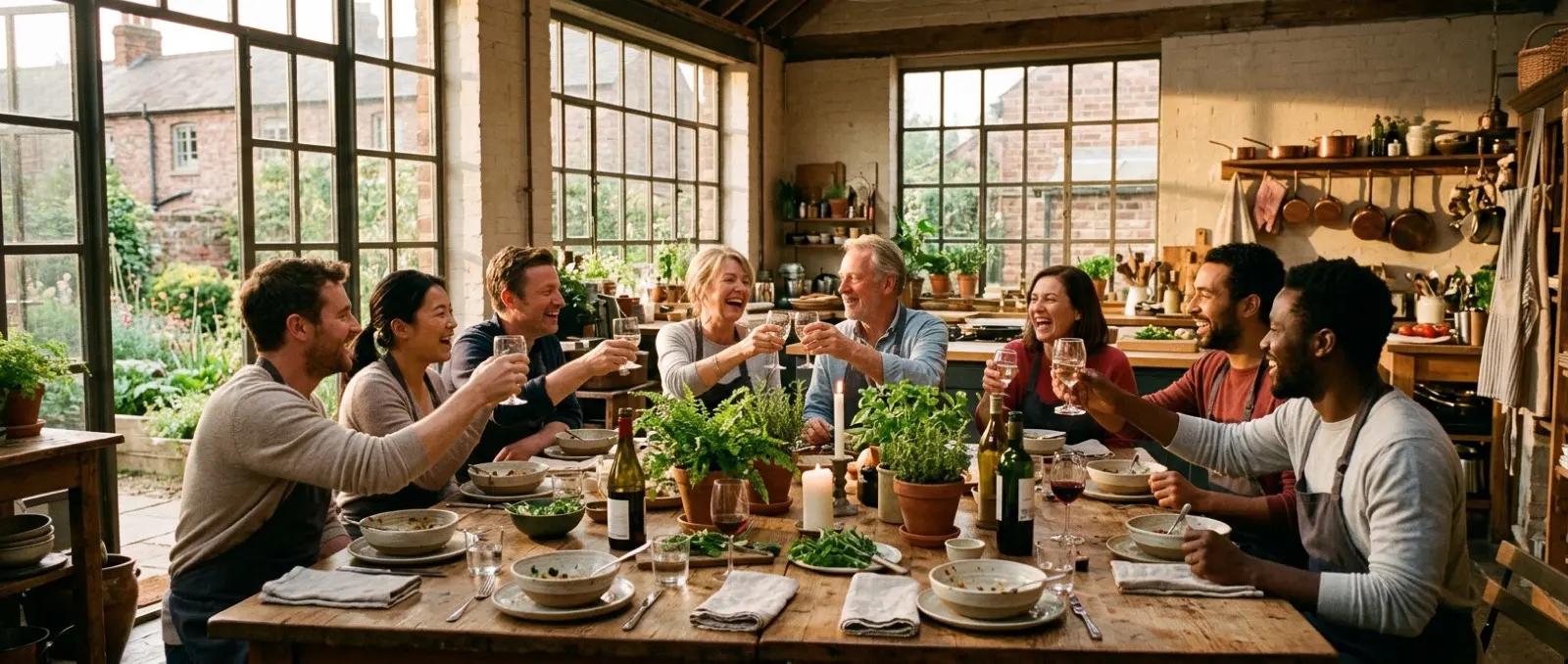 Grande tablée conviviale après un atelier de cuisine